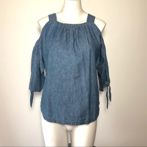 ⭐️ NWT Madewell Chambray Cold Shoulder Top Shirt SIZE XXS - Picture 3 of 12